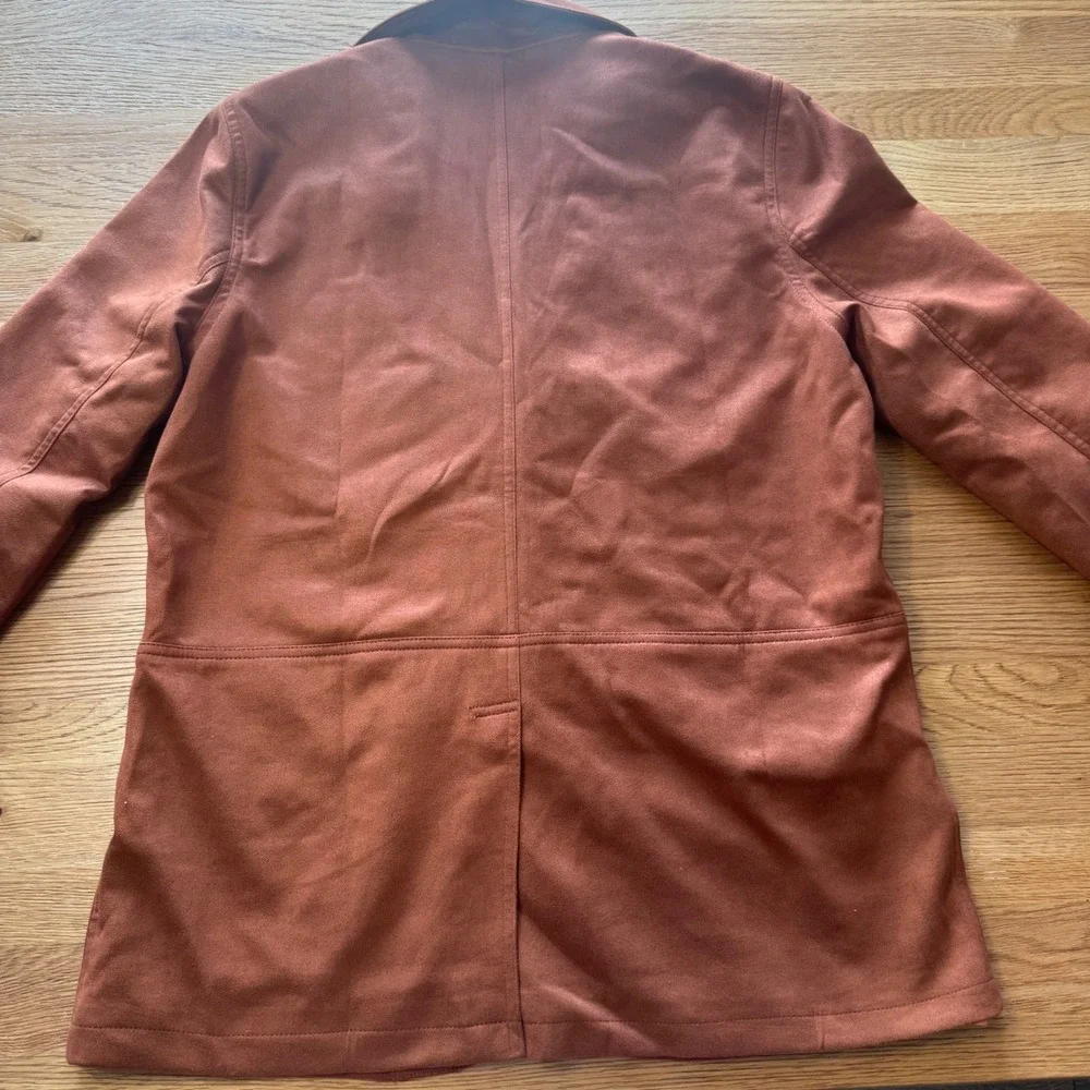 Mens Faux Suede Two Button Blazer Jacket Rust Brown Large Patch Pockets Lined